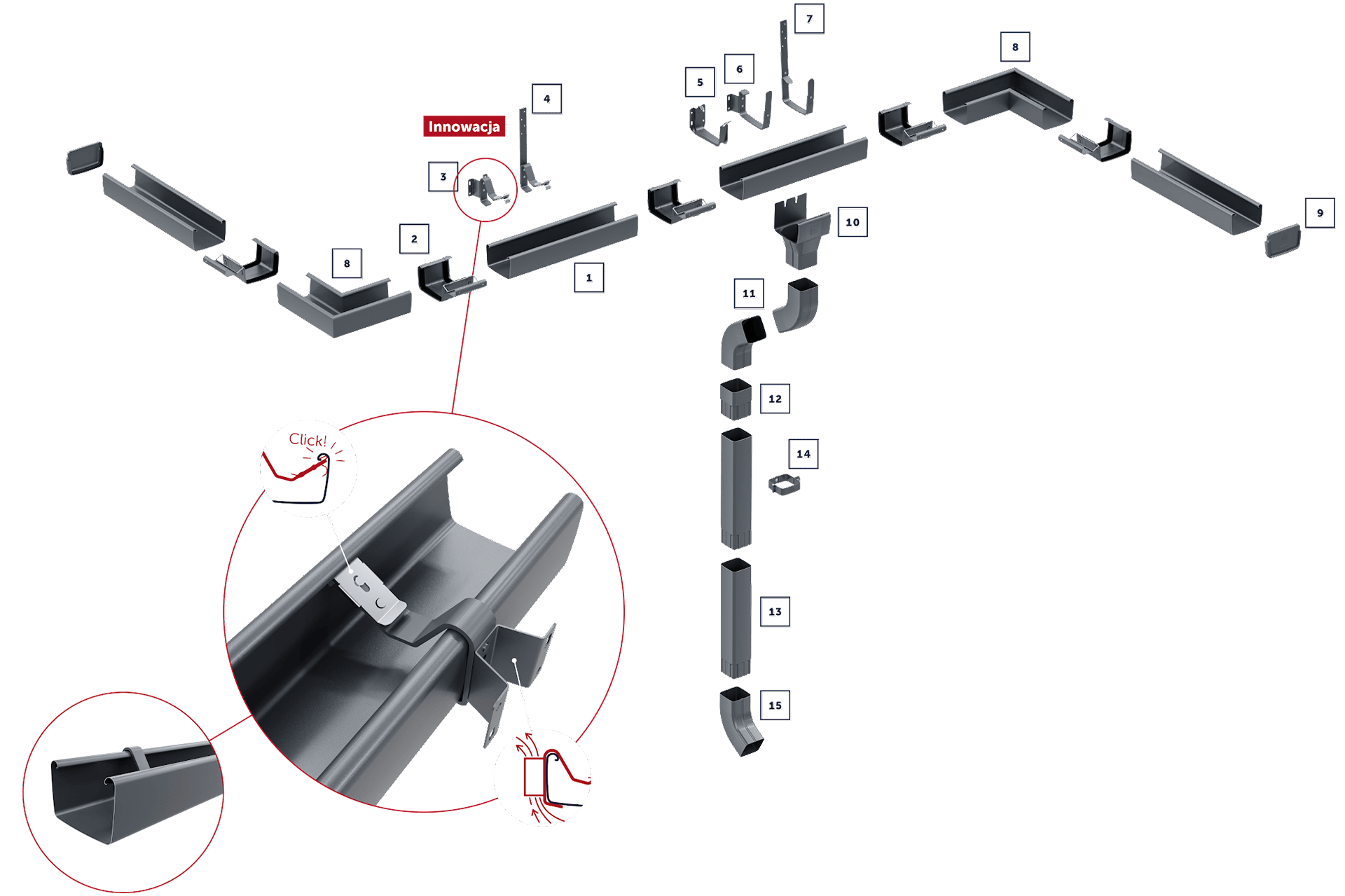Plieninė kvadratinė lietaus nuvedimo sistema "Flamingo iQ"